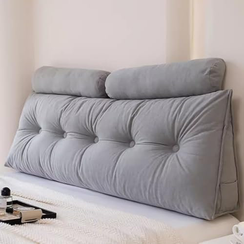 MONDEX Bett Rückenkissen mit Nackenrollenkissen, Bequemes Groß Lesekissen für Bett und Sofa, Keilkissen mit waschbarem Bezug, Wandkissen Rückenpolster zum Anlehnen im Bett,Grau,200Cm