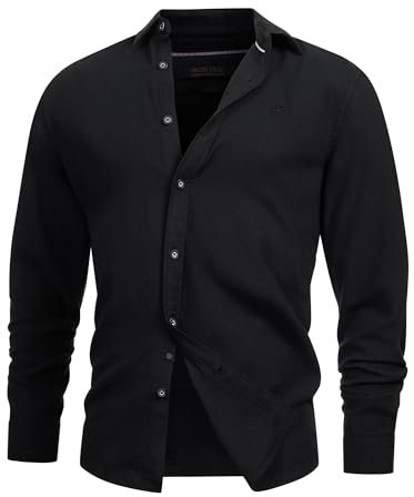Indicode Herren INGilman Hemd kariert mit Kent-Kragen aus Baumwollmischung | Herrenhemd Männerhemd Black L