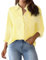 Chemisier Femme Chic Et éLégant, Chemise Femme Rayée Boutonnée Col Montant Chemise Ample DéContractée à Manches Longues avec Poches Haut De Chemise De Travail Classique, Jaune, L