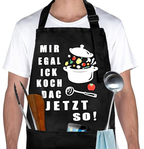 Kochschürze Herren Damen, Verstellbare Grillschürze Für Männer, Lustige Küchenschürze Herren Mit 3 Fronttaschen, Wasserdicht Schürze Herren Damen, Witziges Grill Geschenke Für Männer, Papa (Pot)