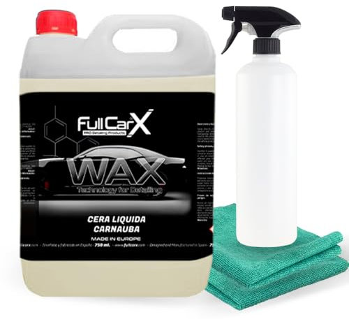 FULLCARX Wax Technology 5 Litros Cera Carnauba Líquida para Coche Alto Brillo Protección Duradera Poder Hidrofóbico Repele Agua, Aplicación Fácil Limpiador Seco Producto Limpieza Detailing Profesional