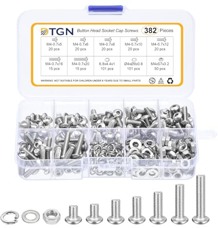 DTGN 382Pcs M4-0.7x5/6/8/10/12/16/20mm Button Head Socket Cap Screws - 304 Stainless Steel Bolt Nut Set Washer Assortment Kit - Good for Road Bicycle, Mountain Bike, Auto | Bolt Nut Set Washer Assortment Kit-Good for Road Bicycle, Mountain Bike, Auto