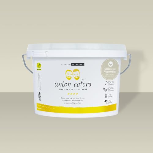 Anton Colors | Premium Kalkfarbe | Gelassener Wüstenreiter (gedecktes helles Beige) | deckt beim 1. Anstrich | Wohngesund & Atmungsaktiv | 7-8m²