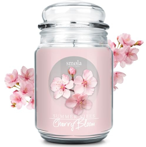 smøla Große Duftkerze im Glas I Cherry Bloom 625ml - Kerze Kirschblütenduft, Blumig-fruchtiger Duft I bis zu 140 Stunden Brenndauer I vegane Sojawachs-Kerze I perfekte Geschenkidee