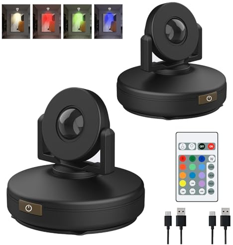 MIOBLUE Drahtlose LED-Scheinwerfer mit Fernbedienung Wiederaufladbarer Akzent-Anzeige-Bildlicht mit Drehbarem Kopf 12-Farbe Dimmbar LED Spot Puck Leuchten für Kunstwerke Dartboard Galerie, 2-Pack