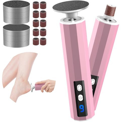 Lima Electrica pies Durezas 2 en 1, Lima Eléctrica Recargable para Pies, con Hojas Reemplazables de Papel Abrasivo, 9 Velocidades para Talones Agrietados, Callos, Piel Muerta