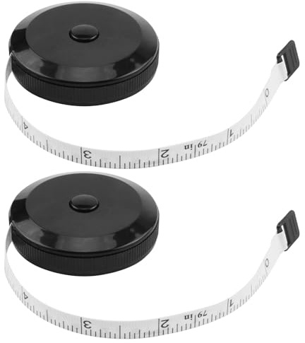 2 Stück Maßband Körper, 2M+1,5M Einziehbares Mini Dual Sided Body Measuring Tape, Weiches Maßband with Button, geeignet zum Nähen, Schneidern, Messen des Taillenumfangs, der Körpergröße,Schwarz
