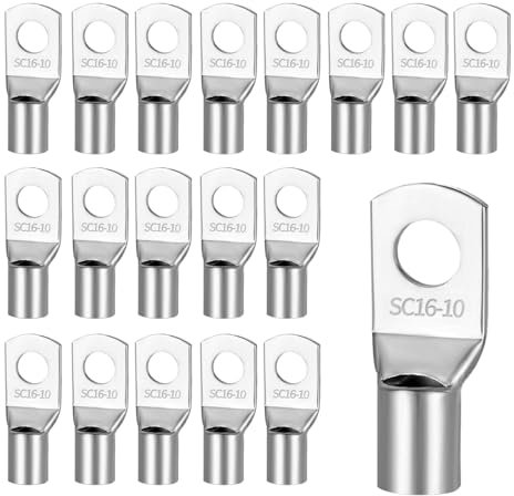Set di 18 capicorda tubo in rame SC16-10, adatto per cavi da 16 mm², capicorda non isolati, rame spesso, adatto per collegamento della batteria, installazione elettrica e kit di riparazione auto