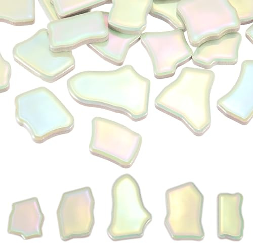 PATIKIL 500g/1.1LB Unregelmäßige Keramik Mosaikfliesen 0.79-1.57 Grün | Mosaik Farbige Fliesen Porzellan Scherben Steine Bulk, Für DIY Basteln Vasen Wohnungsdekoration, Glänzend
