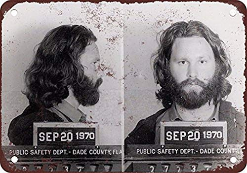 Yelacecca New Tin Sign Aluminum Retro 1969 Jim Morrison Mug Shot For Exposure Vintage Look Reproduction 8 X 12 Inch