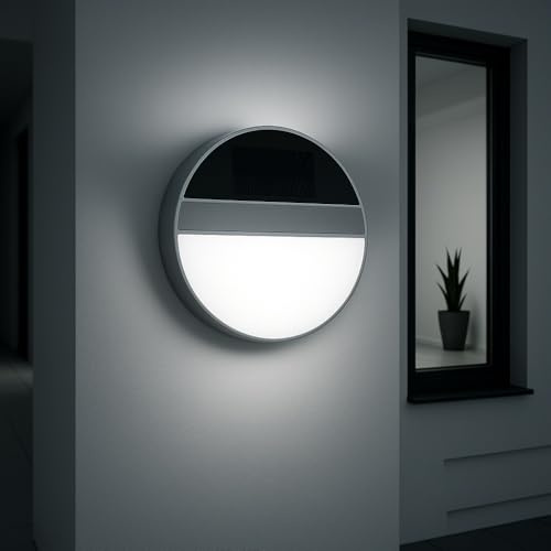 MeLiTec LED-Solar-Wandleuchte SWL06, aus Edelstahl, Wandlampe solarbetrieben, Außenwandleuchte rund