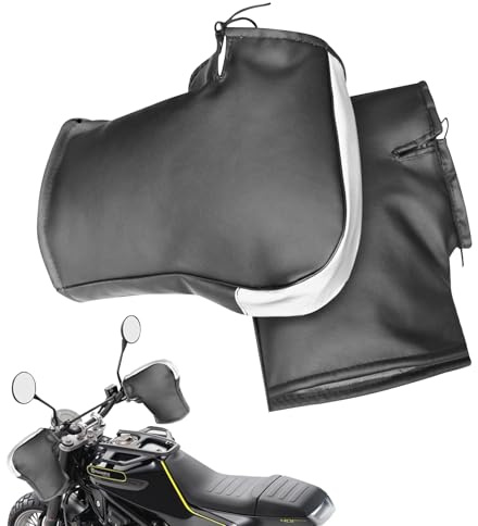 GOEDCH Gants de guidon de moto : noir hiver imperméables thermiques, coupe-vent pour vélo et moto, manchettes en cuir réfléchissants