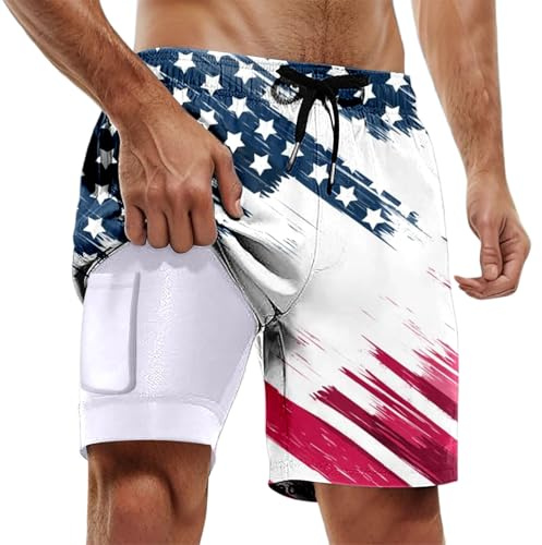 Generisch Short en polaire pour homme, doublure de compression, couture intérieure, short de bain, maillot de bain avec poches, pantalon de sport pour garçon, Blanc., L