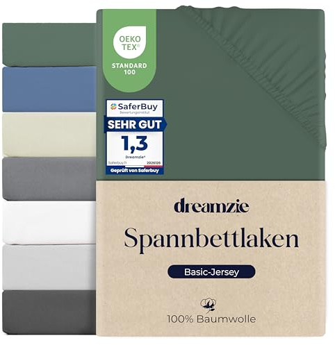 Dreamzie Spannbettlaken 140x200cm, Baumwolle, Elastisch, Entengrün | Atmungsaktive Baumwolle・Elastisch & Oeko-Tex・Günstiger Preis・12 Farben・Waschmaschinenfest