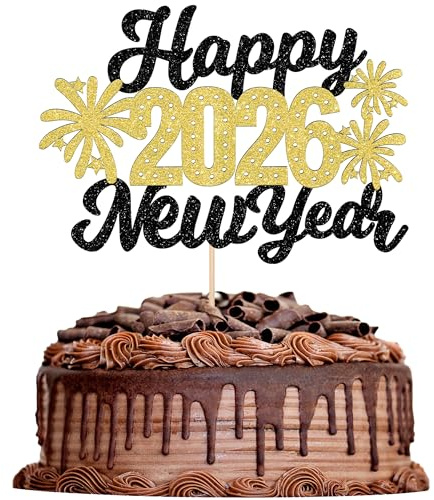 1 Packung Happy New Year 2026 Cake Topper Hallo 2026 Geburtstag Tortendeko Kuchen Deko Cake Toppers Party Happy New Year Tortendeko Cake Toppers für Neujahrsdeko Kuchen Dekoration Schwarz Gold