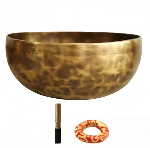 Fay Bless Handgefertigte Nepal Vollmond Klangschale - Handgehämmerte Klangschale aus Messing mit Stock & Kissen für Meditation, Yoga & Entspannung (14cm)