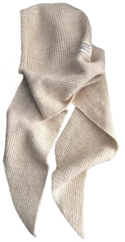 Xoeryoy Kapuzenschal für Damen, warm, weich, aus Wollmischung, gestrickt, Kapuzenmütze, Schal, stilvoller Häkel-Winterschal, Weiß