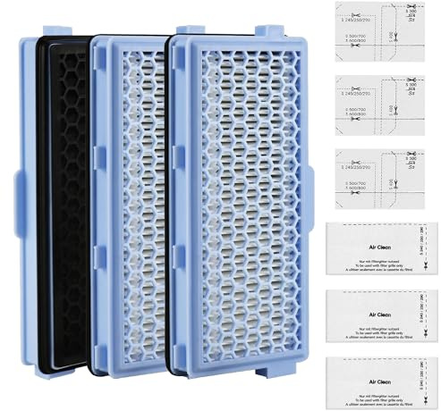 3 Set Filtri Carbone Attivo per Aspirapolvere Compatibile con Miele Compact C1 & C2, Complete C2 & C3, S8340, 3 Filtri HEPA, 3 Filtri Motore Compatibile con S8000, S6000, S5000, S4000