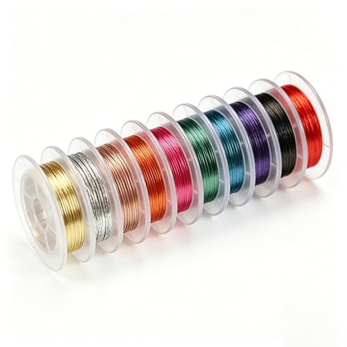 10 rollos Colorido Alambre para Cuentas, Alambre de Cobre para Joyeria, alambre de cobre mezclado para manualidades,Manualidades de Alambre para Hacer Joyas y Juego(0,3 mm x 10 m)