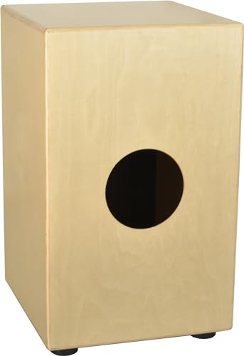 Steinbach Einsteiger Cajon aus Naturholz, Korpusmaterial aus Birke, Schlagfläche aus Birke natur, gemasert, Snare Effekt mittels stimmbarer Gitarrensaiten
