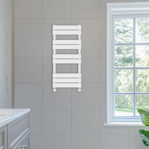 NRG 1000 x 450mm Designer Flat Panel Heated Towel Rail Radiator Gloss White | Central Heating Radiator, Steel, Radiator Towel Rack, Modern Wall Mounted, for Bathroom, High Output