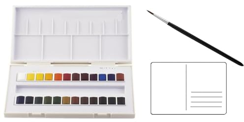 Sennelier Boîte de Peinture Aquarelle en Plastique, 24 Couleur et Pinceau, Cartes Postales France