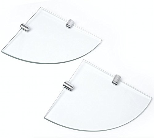 BSM – Étagère d'angle en verre trempé pour salle de bain, chambre à coucher, bureau - Transparent - Finition chromée - 200 mm x 6 mm d’épaisseur