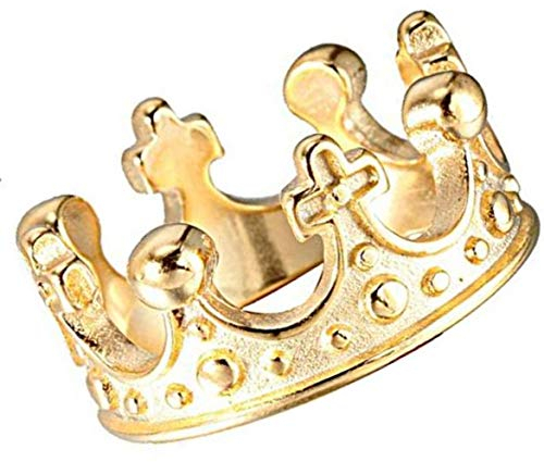 HIJONES Herren Edelstahl Antike Ton Gold Königliche König Kronen Ring Größe 54