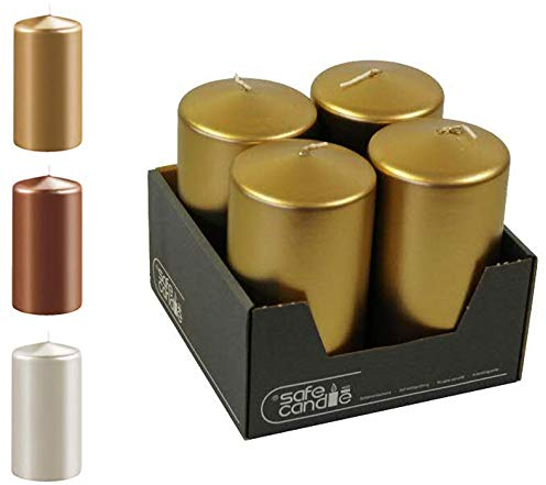 Hochwertige Stumpenkerzen - Metallisch - Adventskerzen/Wachskerzen - Dekoration Weihnachten (Antik Gold, Höhe: 15cm / Ø 8cm - 4 Stück)