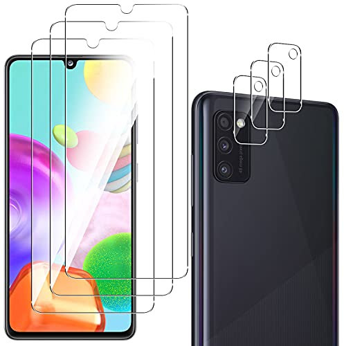 QULLOO Schutzfolie für Panzerglas für Samsung Galaxy A41, 3 Stück Displayschutzfolie mit 3 Stück Kameraschutz, 9H Härte Gehärtetes Glas HD Klar Schutzglas Anti-Kratzen Folie