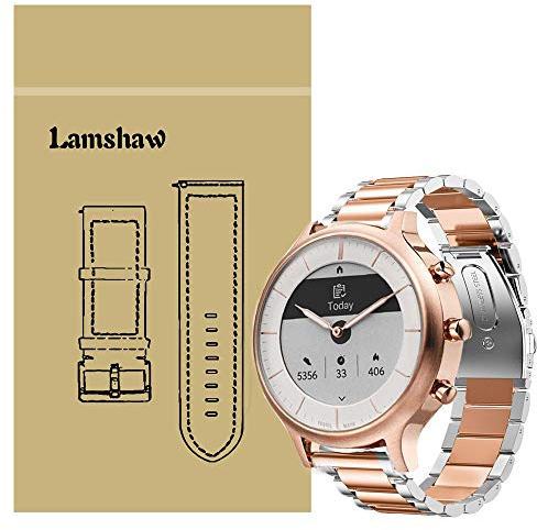 LvBu Armband Kompatibel mit Fossil Charter HR, Classic Edelstahl Uhrenarmband für Fossil Charter HR Hybrid Smartwatch (Silber-Roségold)