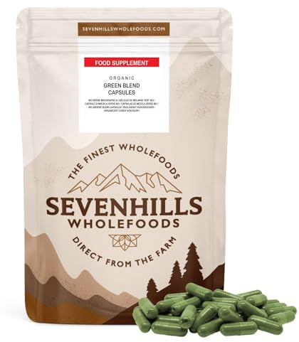 Capsules de mélange de super verts biologiques avec spiruline, chlorelle, herbe de blé, herbe d'orge | Soutient la peau, l'immunité | 180 x 500 mg | Superaliments verts de Sevenhills Wholefoods