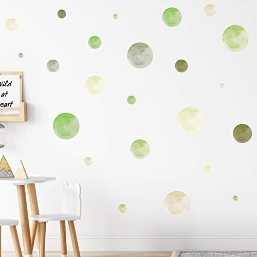 v81 tjapalo® 134St Große Pastell Punkte Aufkleber Aquarell grüne Wandtattoo Punkte Wandtattoo Kinderzimmer junge Kreise Klebepunkte