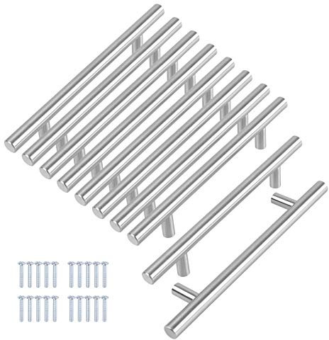 Juego de 10 tiradores de gabinete de 20 cm de níquel cepillado para cajones de acero inoxidable con asas de cocina de 20 cm de longitud, 128 mm de agujero