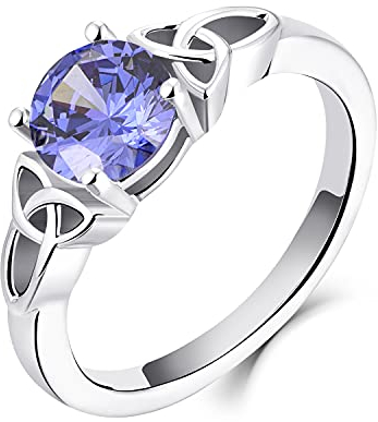 YL Keltischer Ring 925 Sterling Silber Dezember Geburtsstein Tansanit Zirkonia Solitaire Ring Verlobungs-Ehering für Brautfrauen Women(Größe 54)