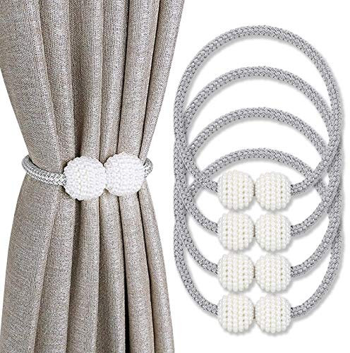 Pinowu Magnetvorhang Raffhalter Praktisch Drapieren Binden Sie Rücken (4pcs), Perle Dekorativ Halte zurück Seilhalter für kleine Dünn oder Schier Fenster Vorhänge (Grau)