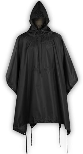 M-Tac Taktischer Regenponcho – Armee-/Militär-Poncho – wasserdicht Ripstop, Camping, Wandern, Outdoor, Jagd, Regenponcho, Schwarz, Einheitsgröße