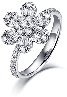 BCughia Zarter Ring, Ring Platin Damen Weiß Trapezschliff Diamant 18 Karat Weißgold Blumendesign Valentinstag Ringe Damen Größe 57(18.1)