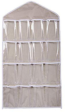 U-K Hanging Organiser 16 Pockets Over the Door Hanging Storage Bag Foldable Wardrobes Storage Bag for Socks Bra Underwear Rack Hanger Storage Organizer Beige Useful Design