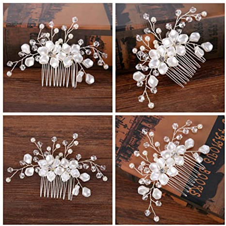 WERWER Elegante Creme Perle Kristallblätter Brauthaar Kamm Hochzeitszubehör (Metal Color : As Show)