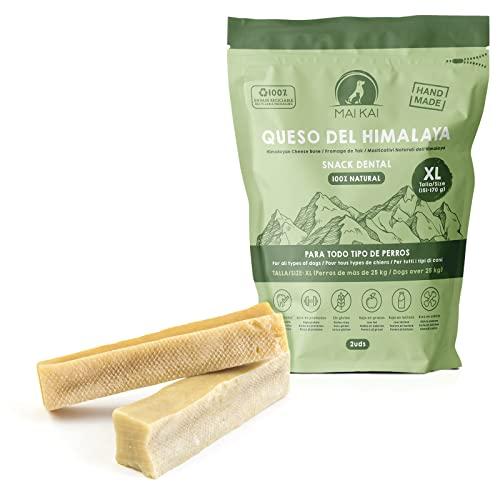 MAIKAI Pack 2 Huesos para Perros de Queso del Himalaya XL – Mordedor Natural Churpi – Limpieza Dental + Antiestrés y contra el Mal Aliento – Snack 100% Natural - Ideal Razas 25kg - Premios Perros