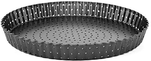 Alvinlite Pizzablech, Antihaft 24x2,5cm Rund Praktisches Pizza Backblech, Pizzablech aus Stahl, Gelocht, Unbeschichtet, Pizza & Flammkuchen, Knusperblech