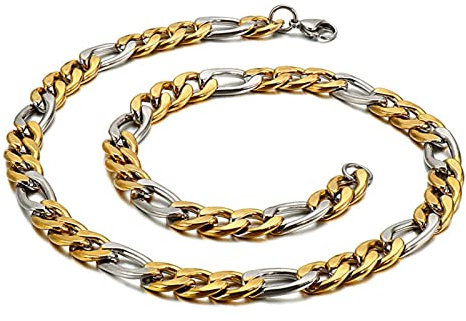 ANAZOZ Halskette Edelstahl Männer 65 cm, Kette für Anhänger Herren 9mm Breit Figarokette Silber Gold