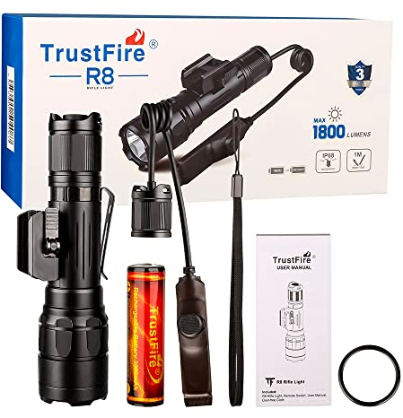 TrustFire R8 Linterna Rifle 1800 Lúmenes, Linterna Táctica Caza Profesional, IP68 Impermeable Linterna LED Recargable Militar Potente
