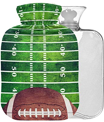 Retro Grunge American Football Wärmflasche mit Bezug, 2 l großer Warmwasserbeutel zur Schmerzlinderung, heiße und kalte Kompresse