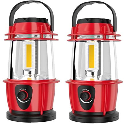 LUXTE Camping Lantern Lamp - Battery Powered 300Lumen Camping Lantern with Dimmer Switch, Emergency Lighting, Portable Outdoor Lighting, Camping Accessories, Camping Equipment (2PCS Red) (BJN-45)