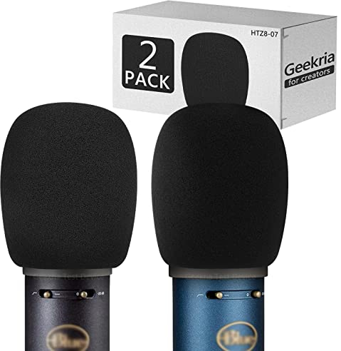 Geekria Schaumstoff-Windschutz kompatibel mit Blue Baby Bottle SL, Bluebird SL, Blackout Spark SL Mikrofon-Antipop-Schaumstoffabdeckung, Mikrofon-Windabdeckung, Schwammschaumfilter (Schwarz / 2 Stück)