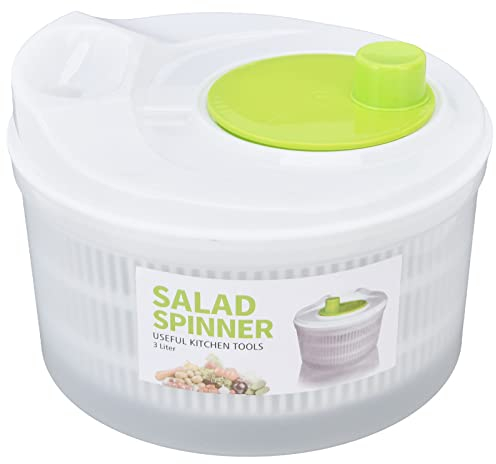 Essoreuse à Salade, Essoreuse à Laitue Polyvalente 3L avec Panier à Passoire et Poignée Facile à Saisir pour le Séchage des Fruits et Légumes, Blanc