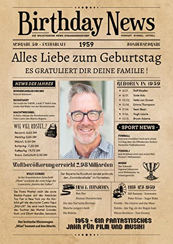 PRINTALA Geburtstagszeitung - personalisiert mit Deinem Text & Foto | Jahrgang nach Wahl | Posterdruck (1959)
