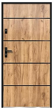 Vente-unique-Puerta de entrada de acero y inox Alt. 207 x Ancho 100 cm efecto roble - abre a la derecha - NAXARA